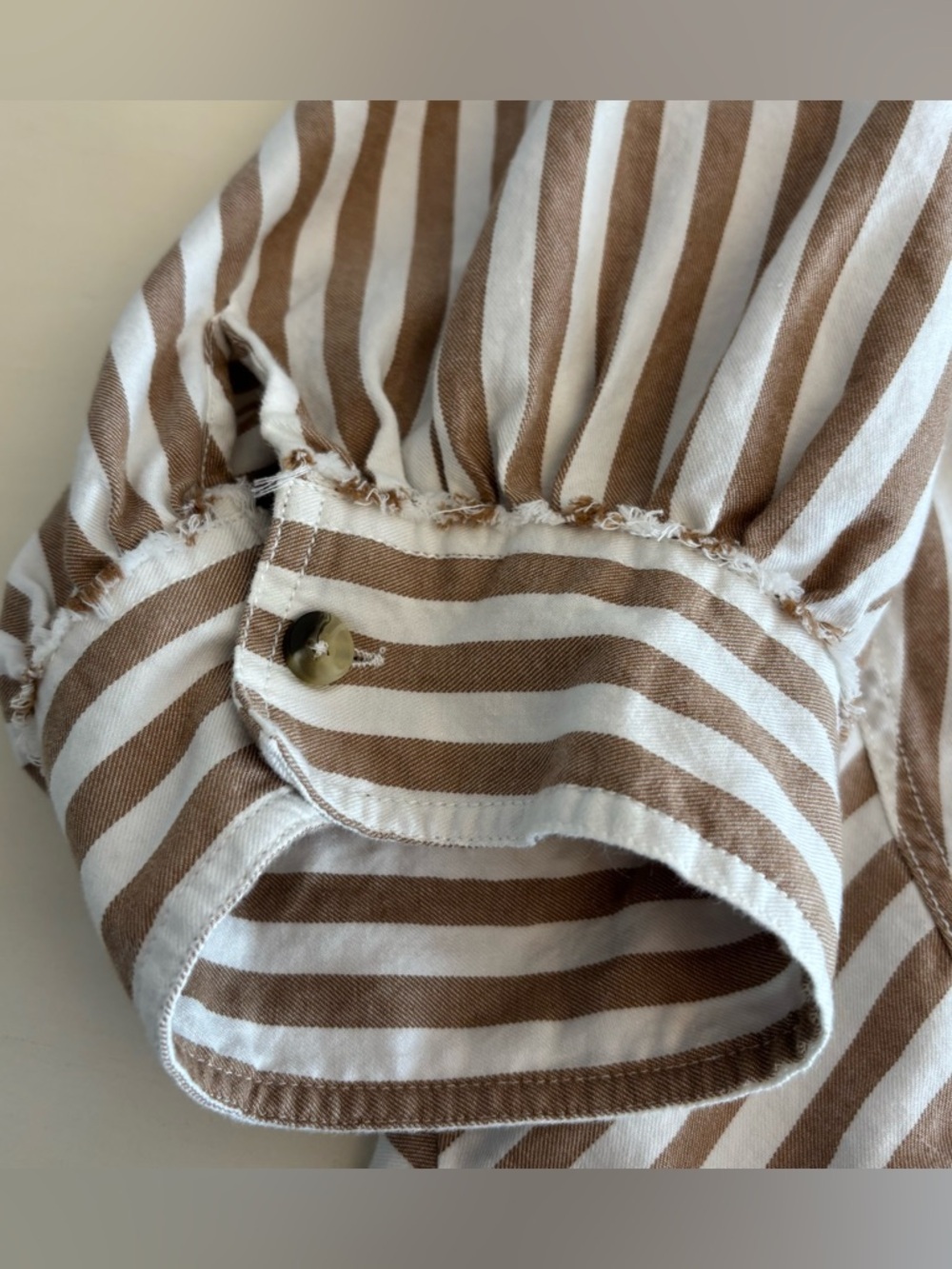 We The Free Beige and White Striped Ruffle Hem Button Down Shirt - Picture 6 of 12